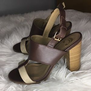 Charming Charlie Brown and gold snakeprint heels